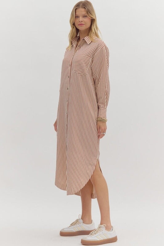 textured Stripe L/S Shirt Dress