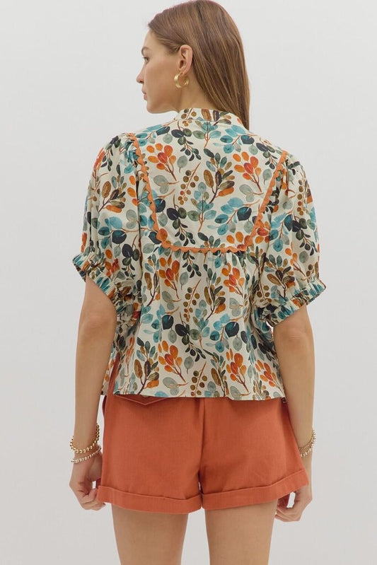 Botanical V-Neck Dolman Sleeve Top