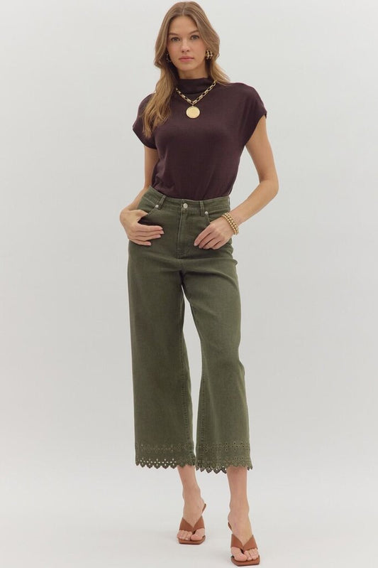High Waist Ankle Length Eyelet Pants Curvy