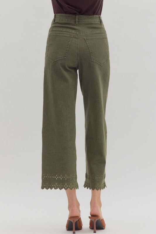 High Waist Ankle Length Eyelet Pants Curvy