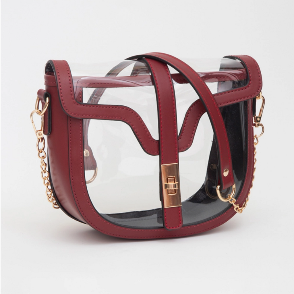 Clear Transparent Saddle bag- Burgundy
