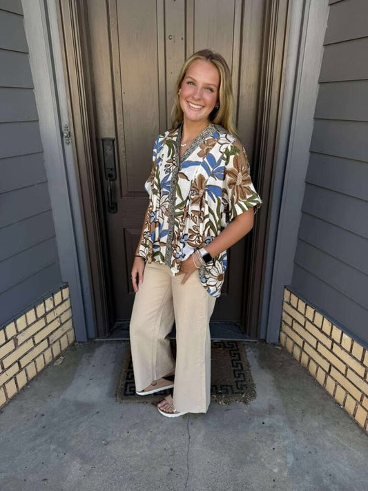 Khaki Cropped Flare Pant