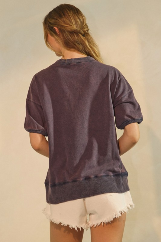 Acid Washed AU Short Sleeve Sweatshirt