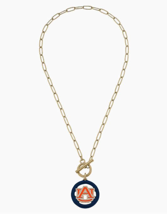 Auburn logo T-bar necklace