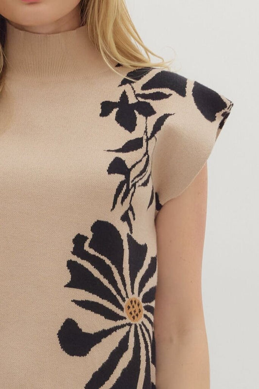 Black Floral detailed Short Knit Top