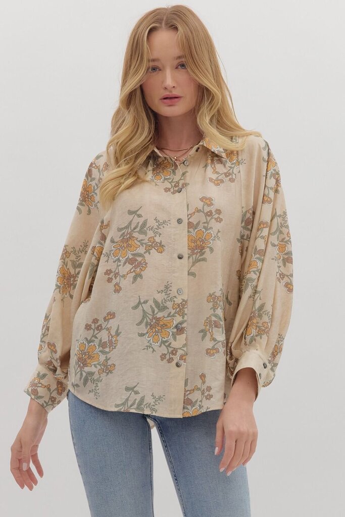 Floral Button Down Blouse- Curvy