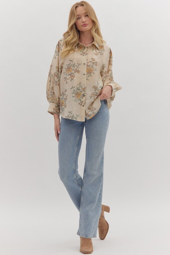 Floral Button Down Blouse- Curvy