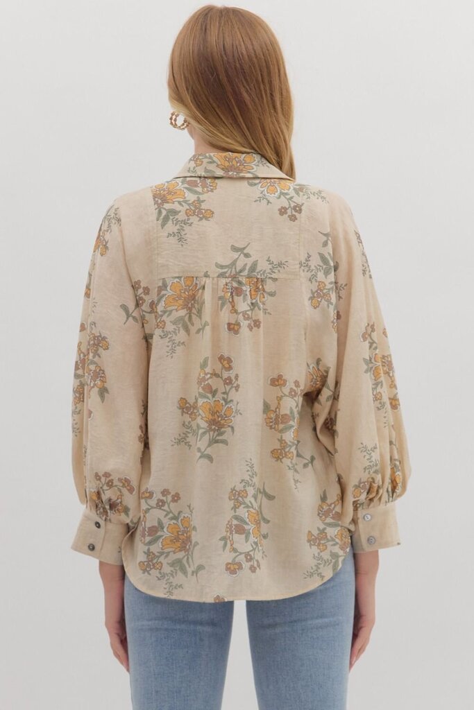 Floral Button Down Blouse- Curvy