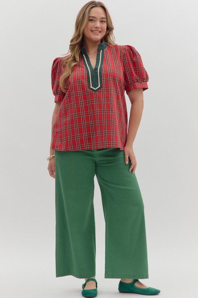 Plaid V-Neck Holiday Top