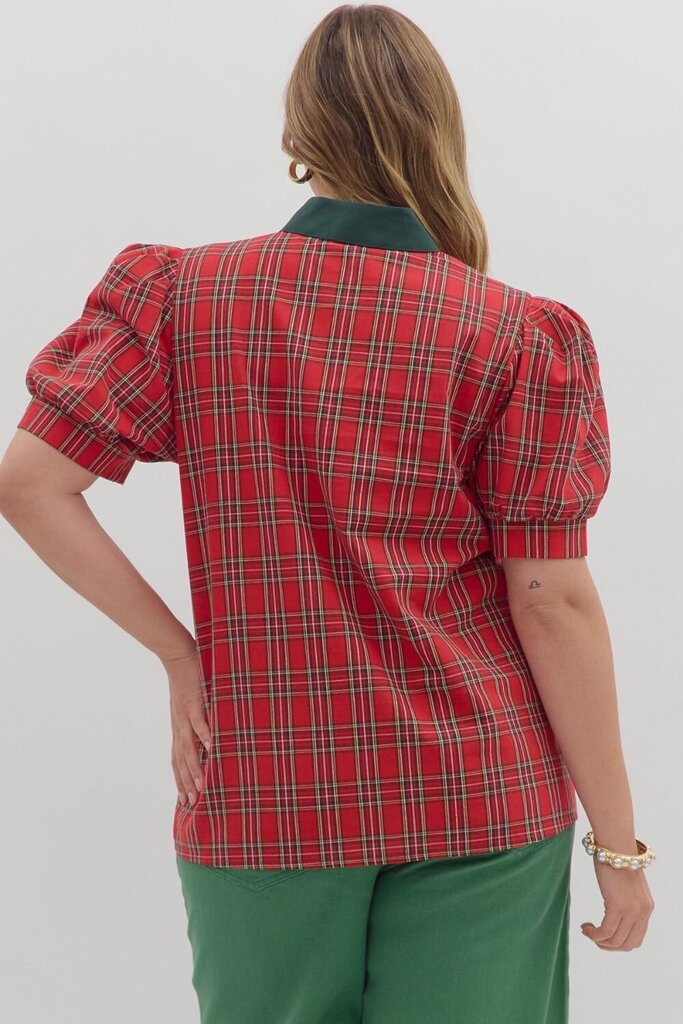 Plaid V-Neck Holiday Top
