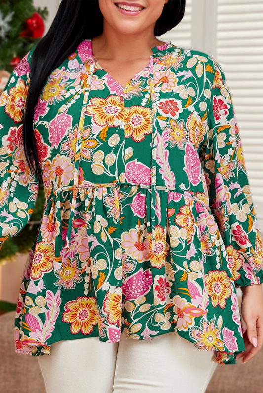 Floral Tiered V Neck Babydoll Top