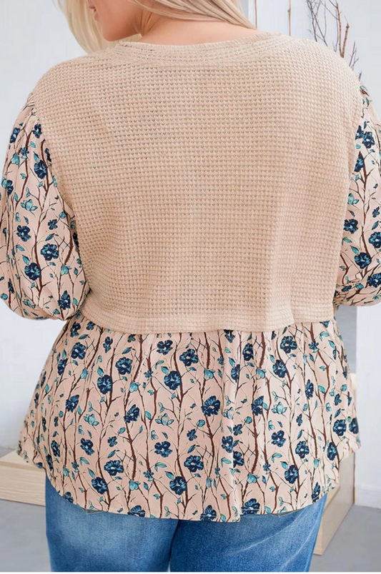 Beige Floral Knit Crew Neck