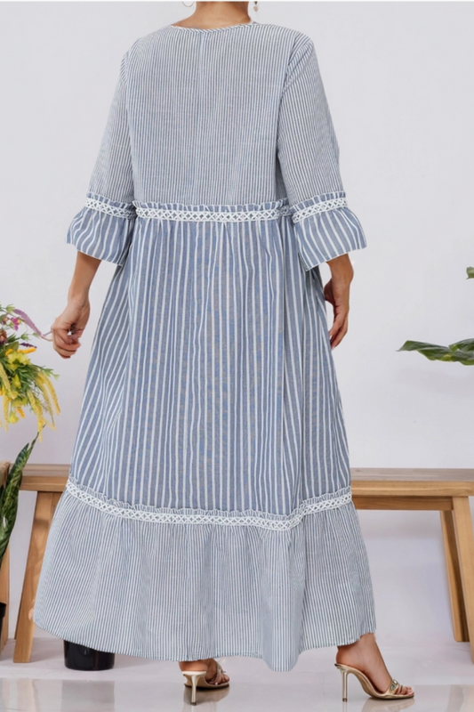 Stripe Lace Patch Shift Dress