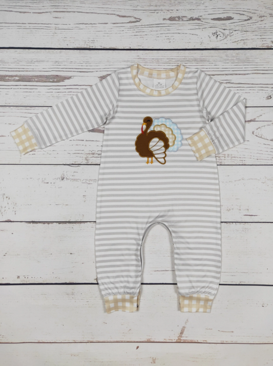 Stripe Thanksgiving Turkey Applique Romper