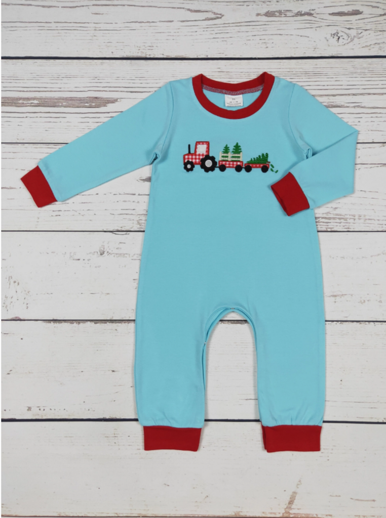 Cotton Christmas Applique Boys Romper