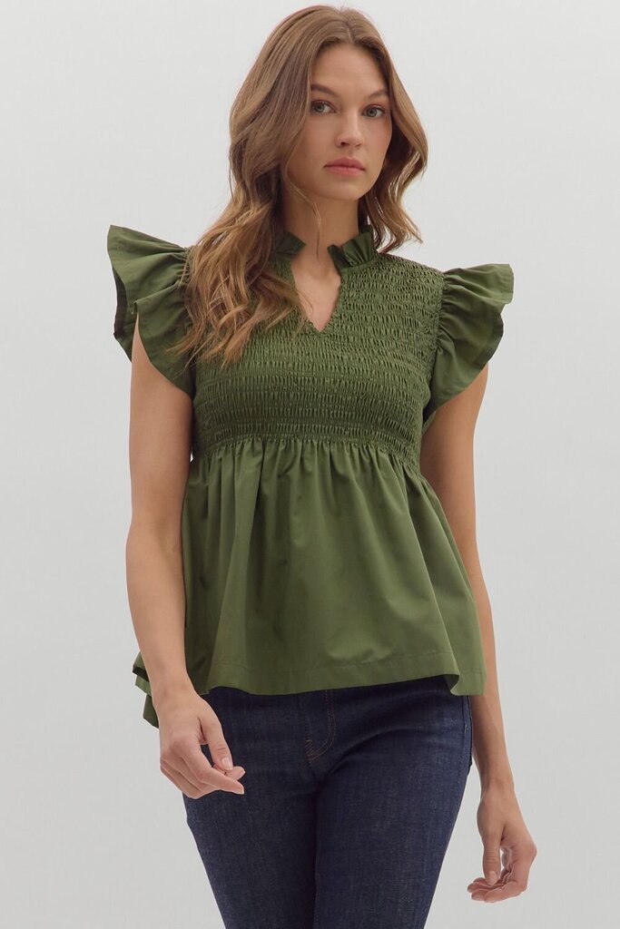 Flutter Sleeve Smocked Top