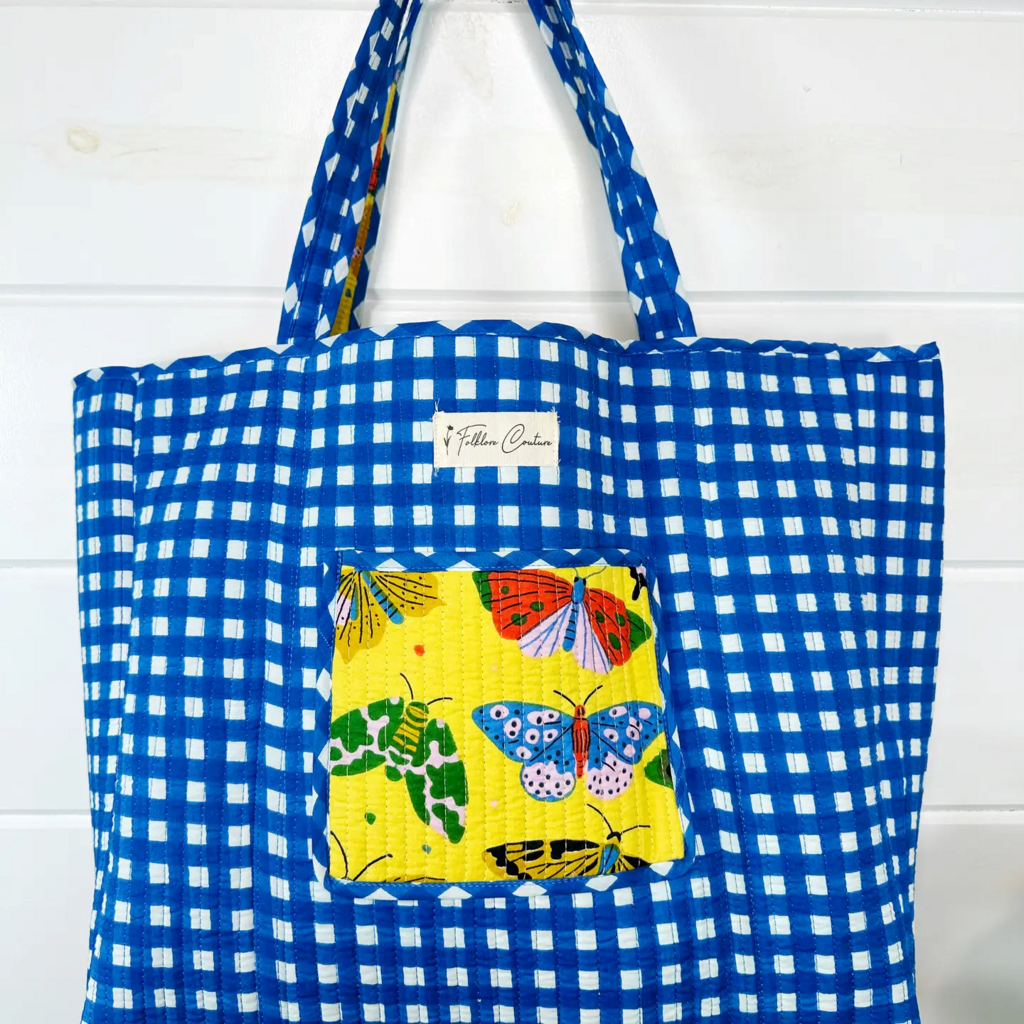 Yellow Butterfly Quilted Handmade Large Tote Bag