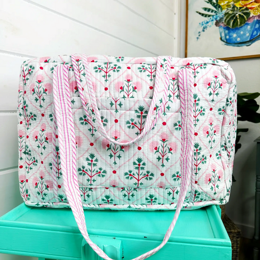 Folk Floral Quilted Handmade Weekender Bag