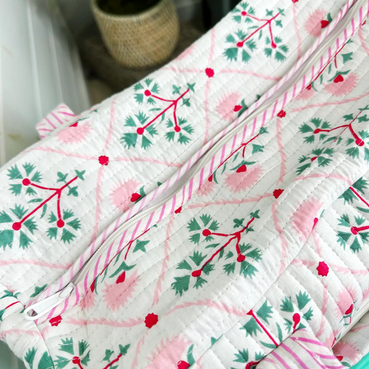 Folk Floral Quilted Handmade Weekender Bag