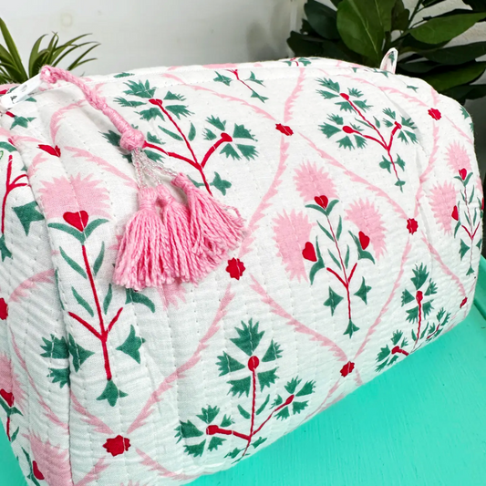 Folk Floral Quilted Handmade Travel Bag