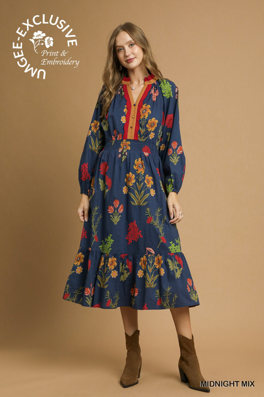 Mix Floral Middi Dress