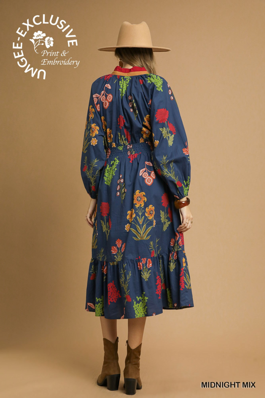 Mix Floral Middi Dress