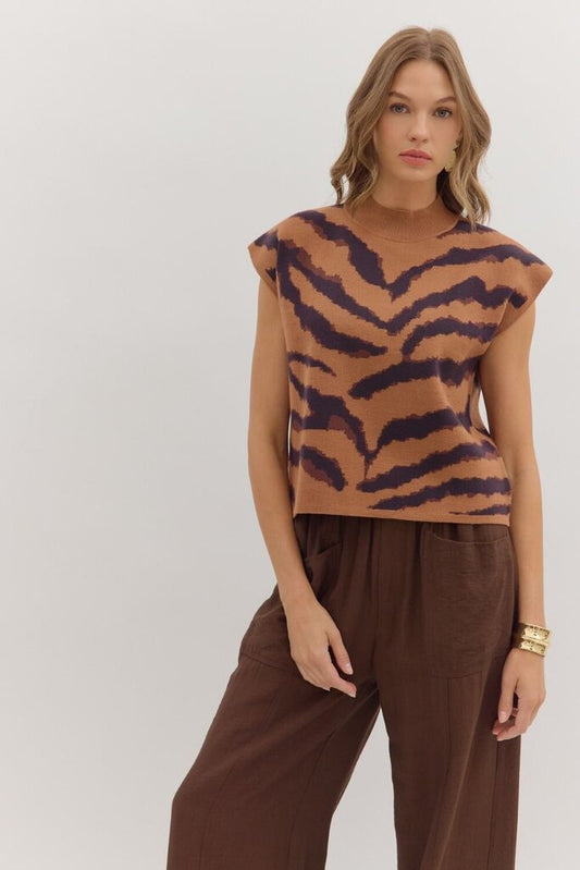 Animal Pattern Mock Neck