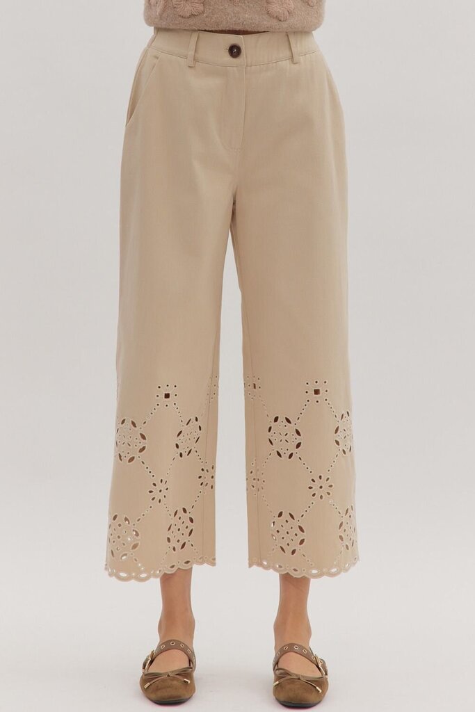 Eyelet Cut Out Straight Leg Pants