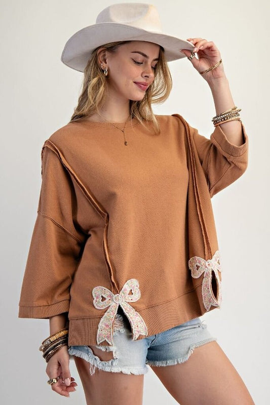Oversized Terry Top with Bow Accents