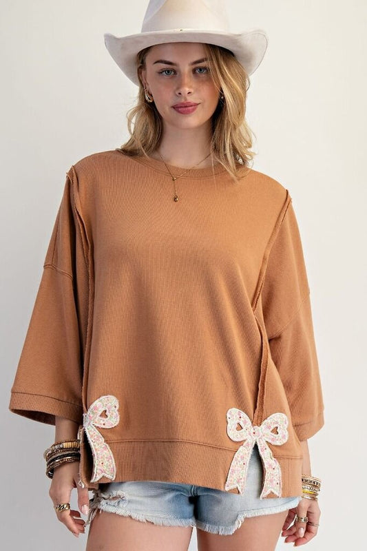 Oversized Terry Top with Bow Accents