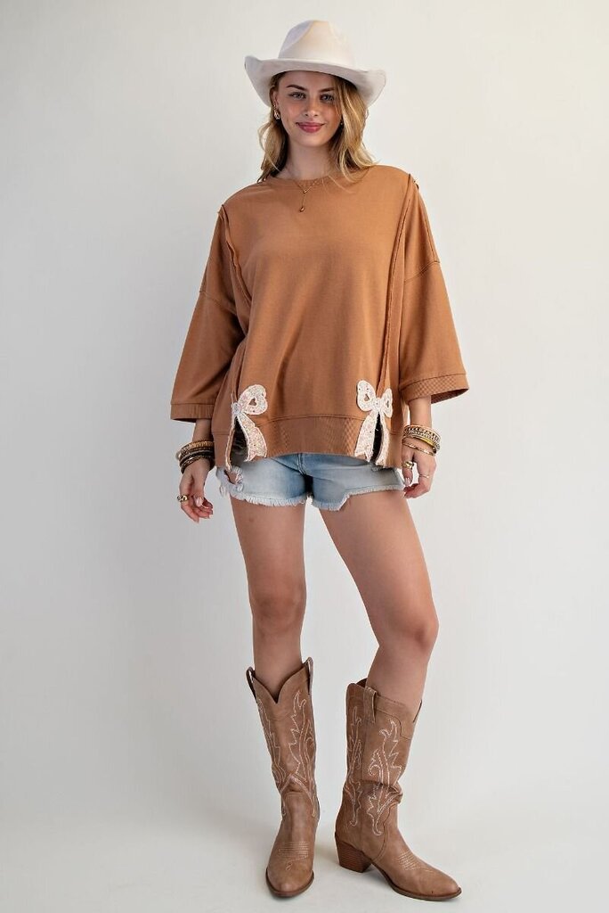 Oversized Terry Top with Bow Accents