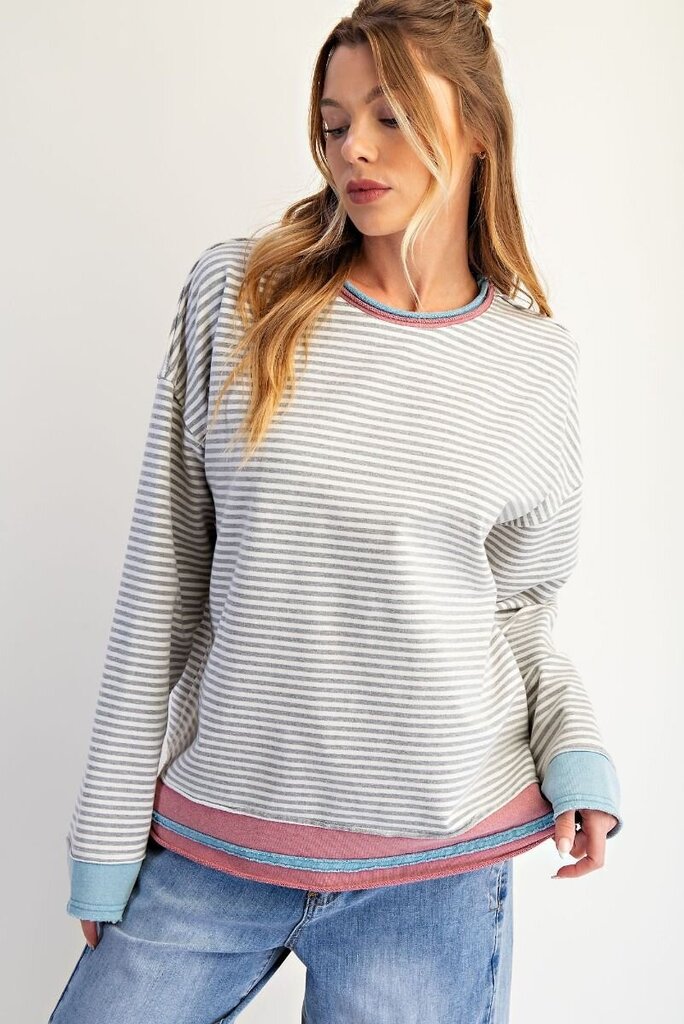 Terry Stripe Pullover