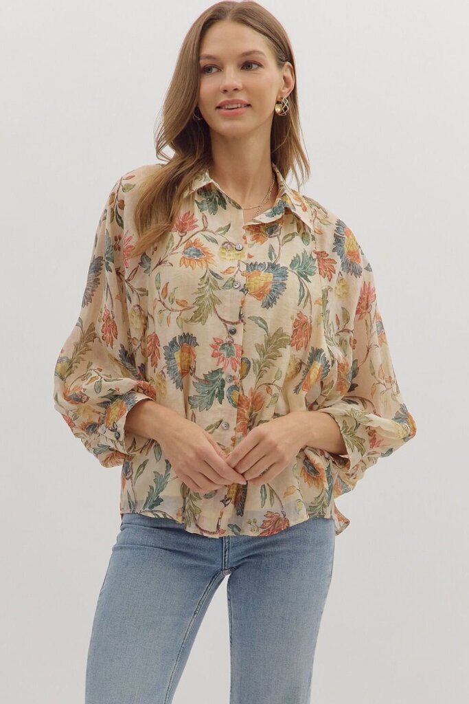 Floral 3/4 Sleeve Button Down