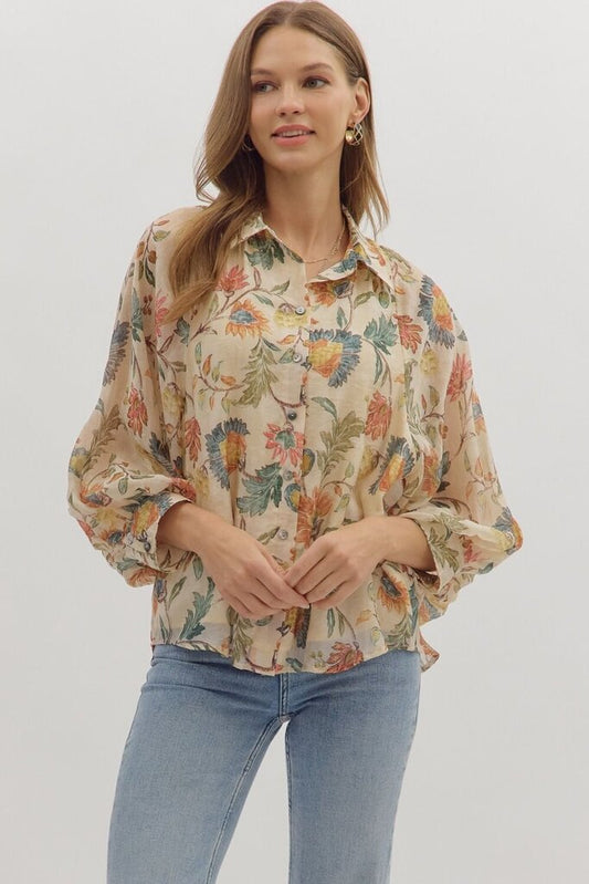 Floral 3/4 Sleeve Button Down