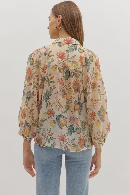 Floral 3/4 Sleeve Button Down