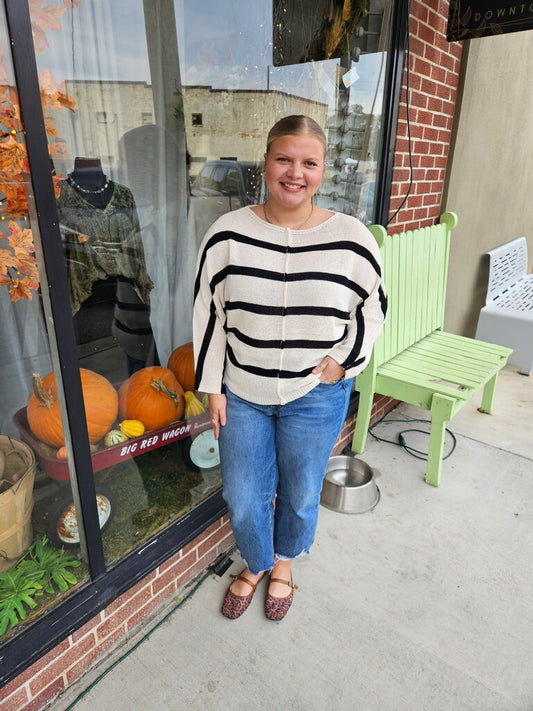 Sheer Striped Oversize Knit Pullover