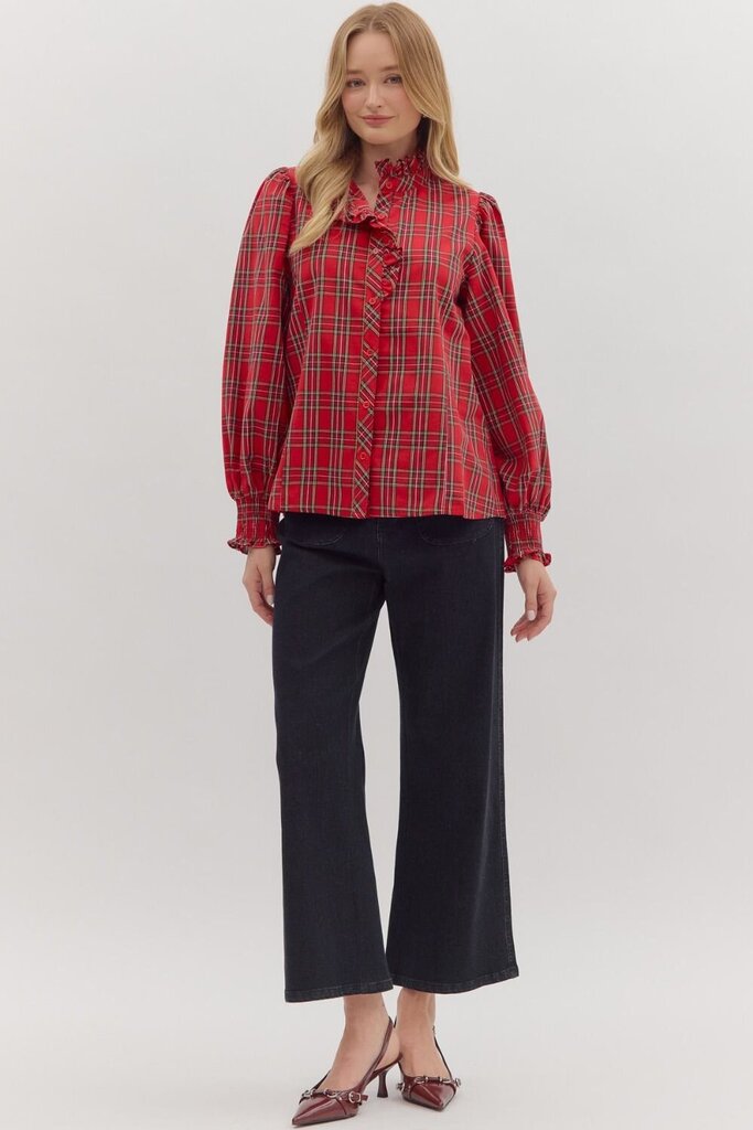 Plaid Ruffle Accent Blouse