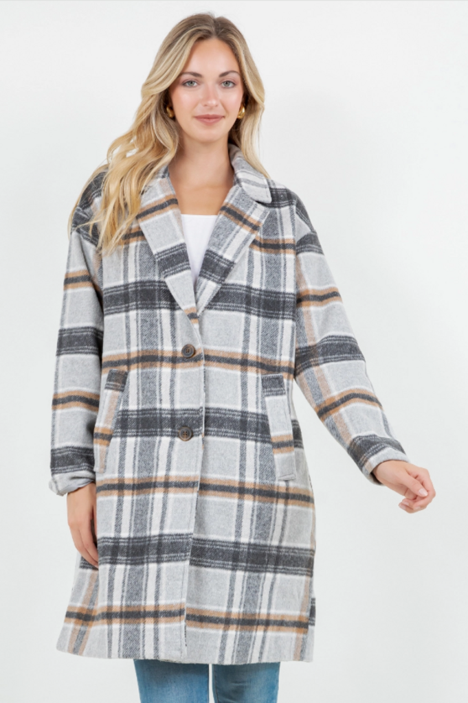 Wooly Plaid Duster Jacket