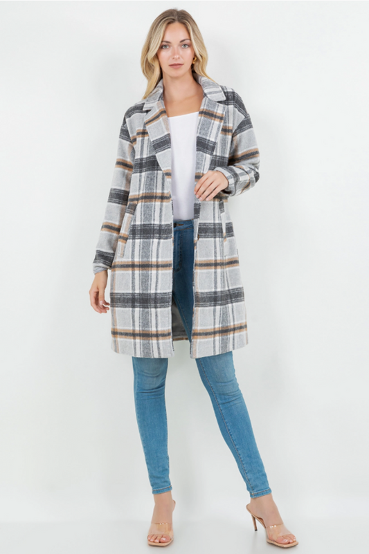 Wooly Plaid Duster Jacket