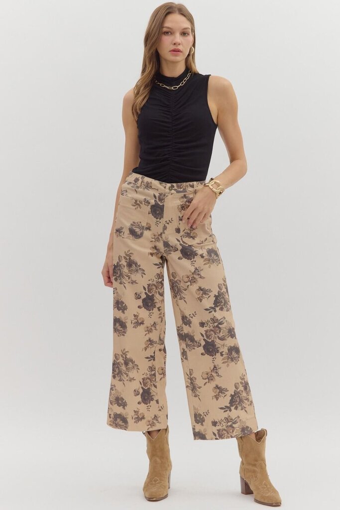 Taupe Floral Cropped Pant
