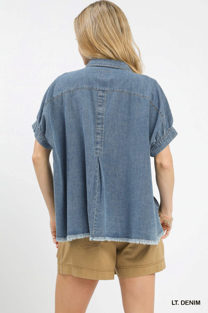 Light Denim Button Down with Raw Edge