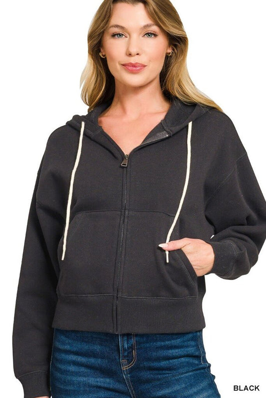 Fleece Cropped Hoodie BLACK