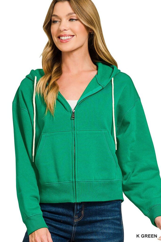 Fleece Cropped Hoodie K GREEN
