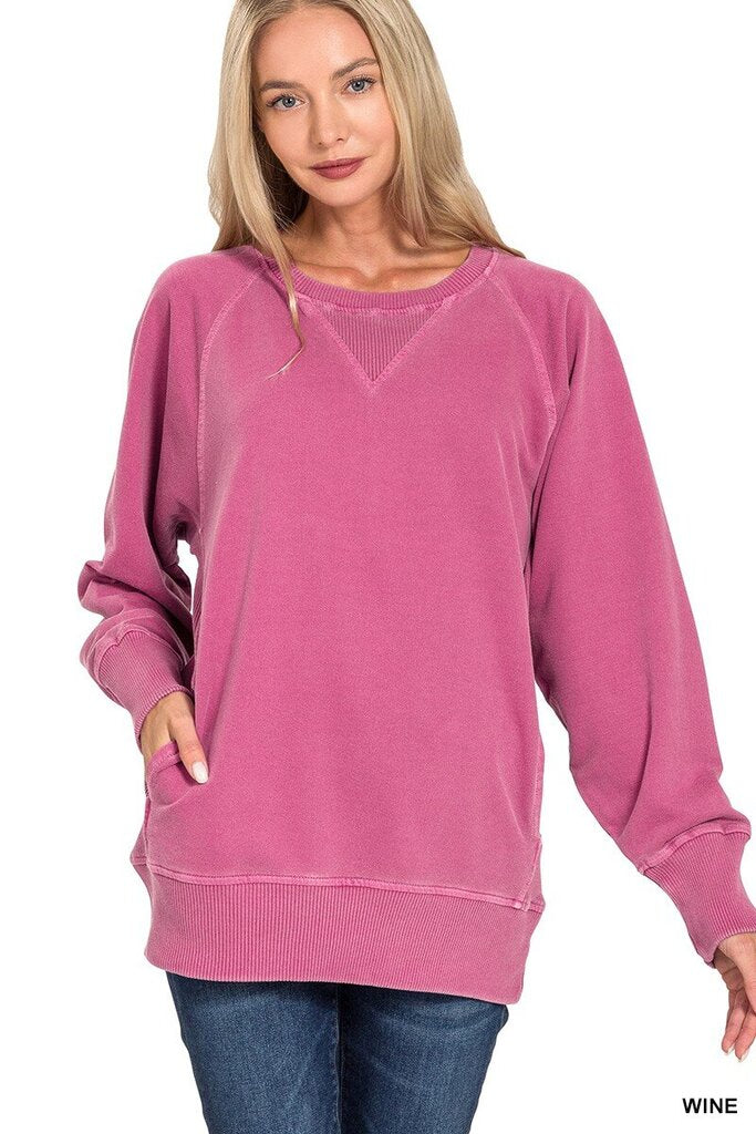 Pigment Dyed French Terry Pullover Hot Pink