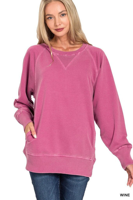 Pigment Dyed French Terry Pullover Hot Pink