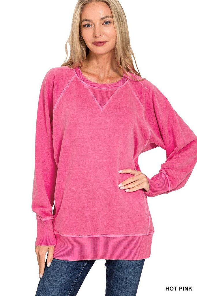 Hot Pink Pigment Dyed French Terry Pullover
