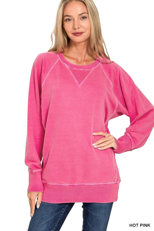 Hot Pink Pigment Dyed French Terry Pullover