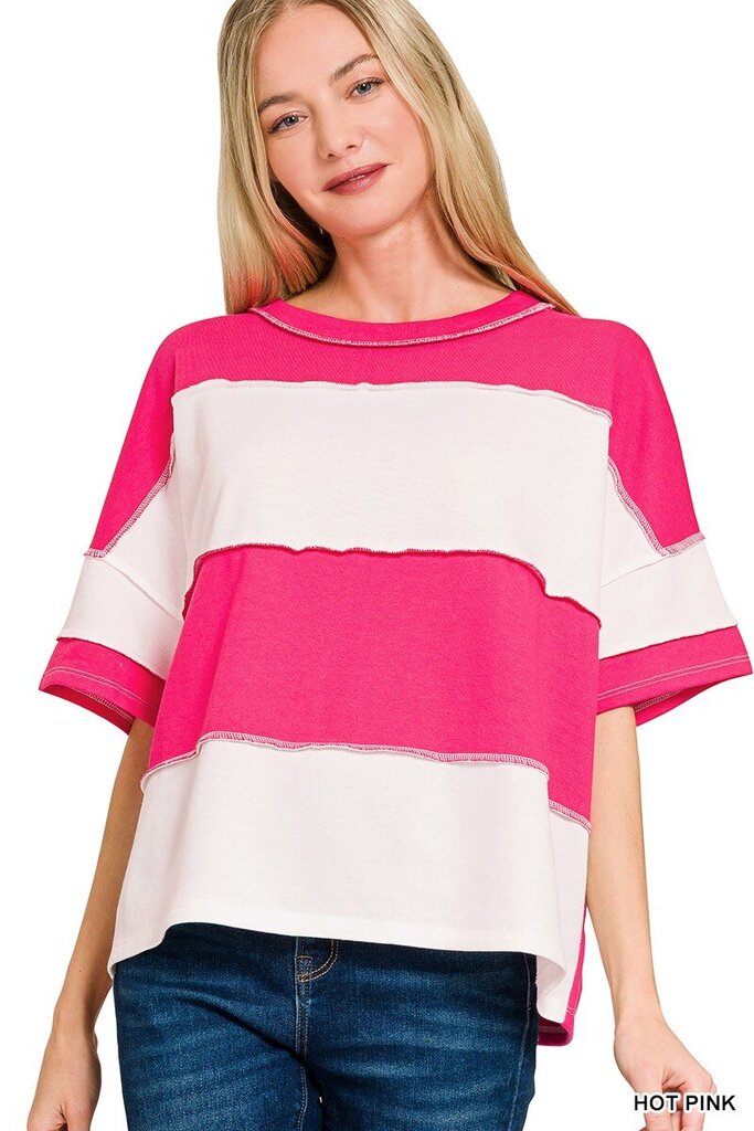 Dark Pink French Terry Color Block Top