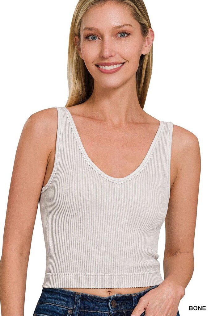 Washed Ribbed Seamless Bra Padded Tank Top