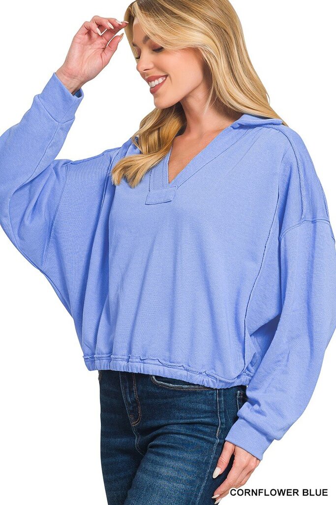 Cornflower Blue French Terry Collared Pullover